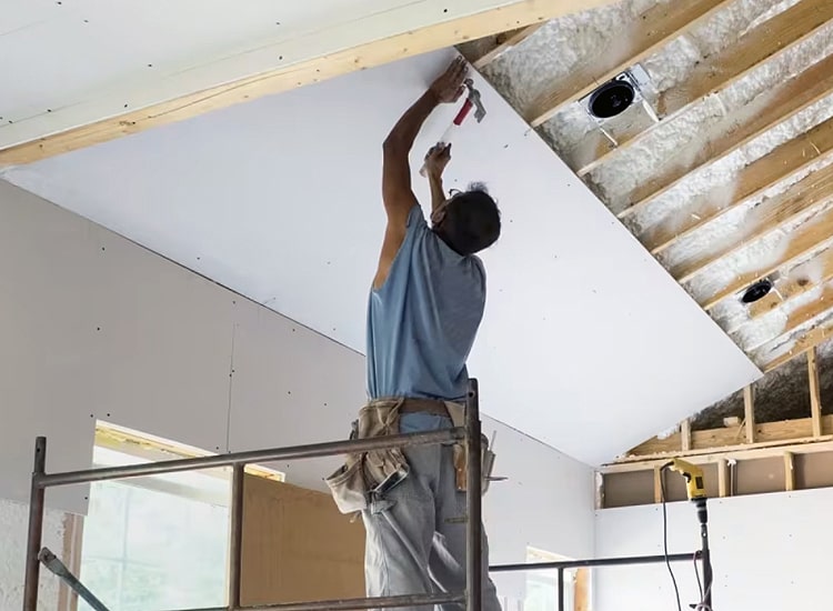 Drywall installation in progress